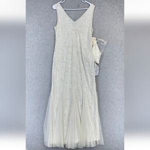 JKARA OFF-WHITE/IVORY  BEADED SLEEVELESS DRESS